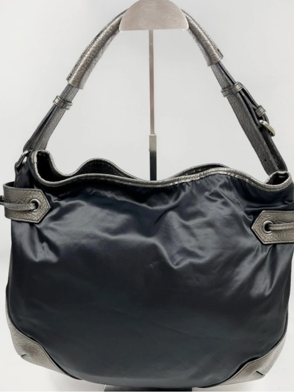 Burberry Metallic Trim Black nylon and leather Shoulder Bag